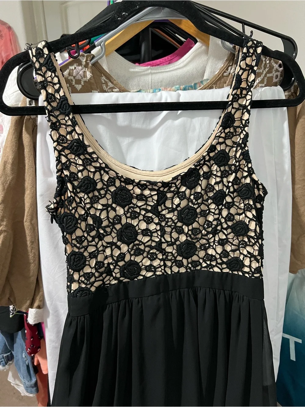 LC Lauren Conrad Black Maxi Dress with Cream  Embroidered Lace Bodice